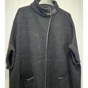 Lauren Conrad Womens Black Shimmer Cape Poncho Sweater Buttons Buckle One Size